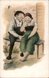 Couple Hugging on Bench Postcard