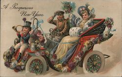 A Prosperous New Year - A Man and a Woman in a Decorated Car Postcard