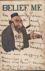 Belief Me - A Man Smoking a Pipe Judaica Postcard Postcard Postcard