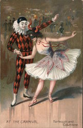 At the Carnival - Harlequin and Columbine Postcard