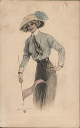 A Woman Wearing a Large Hat Postcard