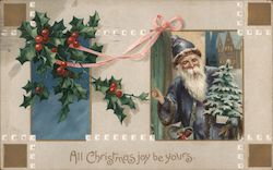 All Christmas Joy Be Yours - Santa Holding a Small Tree Postcard