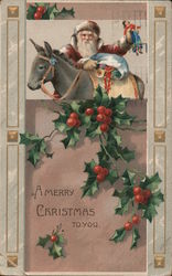 A Merry Christmas to You - Santa with a Donkey Postcard