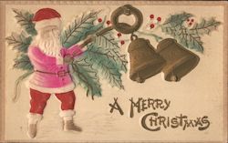 A Merry Christmas - Santa Ringing Bells Postcard