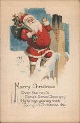 Santa on a Snowy Rooftop Postcard