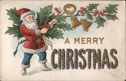 A Merry Christmas - Santa Ringing Bells Postcard