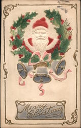 Merry Christmas - Picture of Santa in a Wreath Postcard