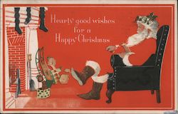 Santa Sitting In Front of the Fireplace Fade Away Santa Claus Postcard Postcard Postcard