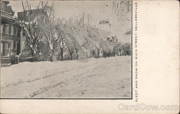 Sleet and Snow on Main Street Sellersville Pennsylvania