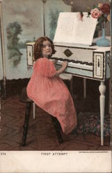 First Attempt - Girl at Piano Postcard
