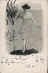 Woman with fishing net Postcard