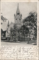 Highland Baptist Church, Destroyed by Fire January 3, 1906 Springfield, MA Postcard Postcard Postcard