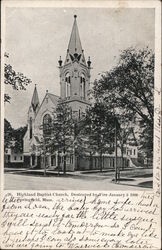 Highland Baptist Church, Destroyed by Fire January 3, 1906 Postcard