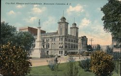 City Hall, Theatre and Confederate Monument Postcard