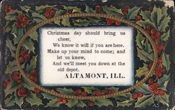 Christmas Greeting Card Verse With Holly Altamont, IL Postcard Postcard Postcard