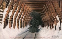 In the Snowsheds, Sierra Nevada Mountains Locomotives Postcard Postcard Postcard