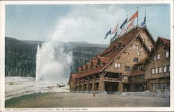 Old Faithful and Old Faithful Inn Postcard