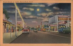 Beach Street at Night, Savin Rock, Connecticut West Haven, CT Postcard Postcard Postcard