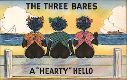 The Three Bears, A "Hearty" Hello Black Americana Postcard Postcard Postcard