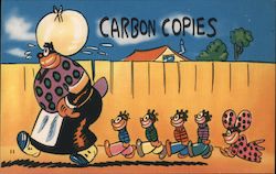 Cartoon of black mother with children: "Carbon Copies" Black Americana Postcard Postcard Postcard