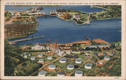 Air View Showing Quincy, Weymouth, Fore River Bridge, Edison Plant and Cities Service Oil Company Postcard