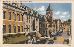 Water Street and Post Office Augusta, ME Postcard Postcard Postcard