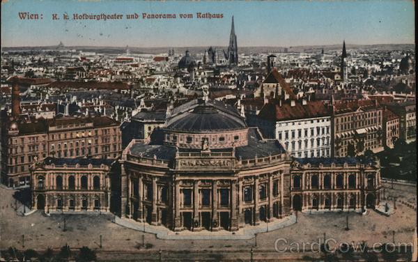 K.u.K. Hofburgtheater und Panorama vom Rathaus Wien Austria