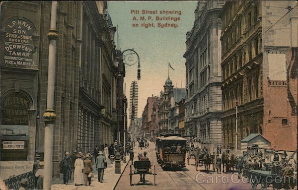 Pitt Street showing A M P buildings on right Sydney Australia