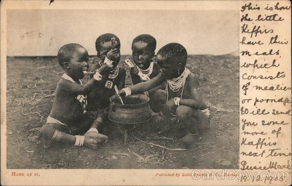 African Children Share a Pot of Porridge Durban South Africa
