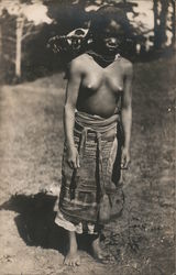 A young lady carrying a basket, Nude Postcard