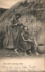 Zulu girls dressing hair Postcard