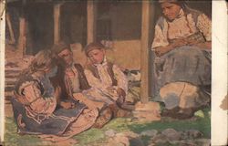 Bulgarian Women and Children sitting and talking Postcard Postcard Postcard
