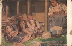 Bulgarian Women and Children sitting and talking Postcard