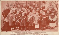 A Chinese Girls School and Teacher. The Orient Exhibition. London Missionary Society Postcard