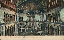 Salut de Constantinople. Interieur de la Mosquee de Sainte Sophie Istanbul, Turkey Greece, Turkey, Balkan States Postcard Postca Postcard