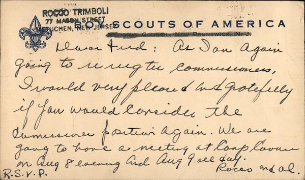 Correspondence Card From Boy Scouts of America