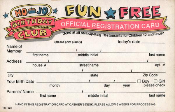 Ho-Jo Birthday Club Restaurants