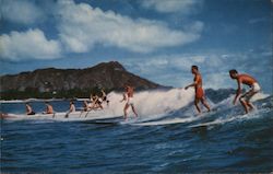 Surfing and Canoeing at Waikiki Postcard
