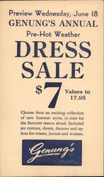Genung's Annual Pre-Hot Weather Dress Sale Norwalk, CT Postcard Postcard Postcard