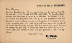 Special From Mirons Plainfield, NJ Postcard Postcard Postcard