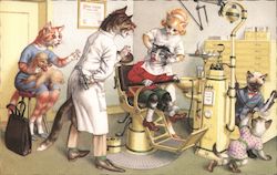 Dressed Cats at the Dentist Postcard