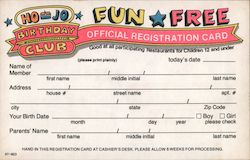Ho-Jo Birthday Club Postcard