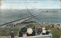 U.S. Battleships Entering San Pedro Harbor Postcard