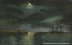 Moonlight Scene at Long Beach Postcard