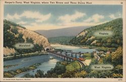 Harper's Ferry, West Virginia, where Two rivers and Three States Meet Harpers Ferry, WV Postcard Postcard Postcard