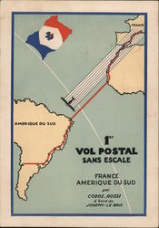 1st Postal Flight Without Stopover Europe to South America Postcard