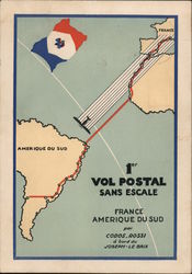 1st Postal Flight Without Stopover Europe to South America Postcard