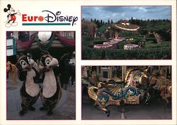 Chipmunks, Cheshire Cat, Carousel - EuroDisney Postcard