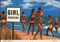 Girl Crossing: Where the Action Is! Postcard
