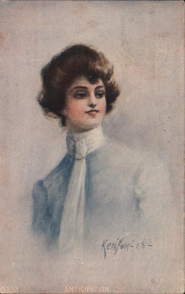 Woman with brown hair in blue shirt Henry Kenyon Artist Signed